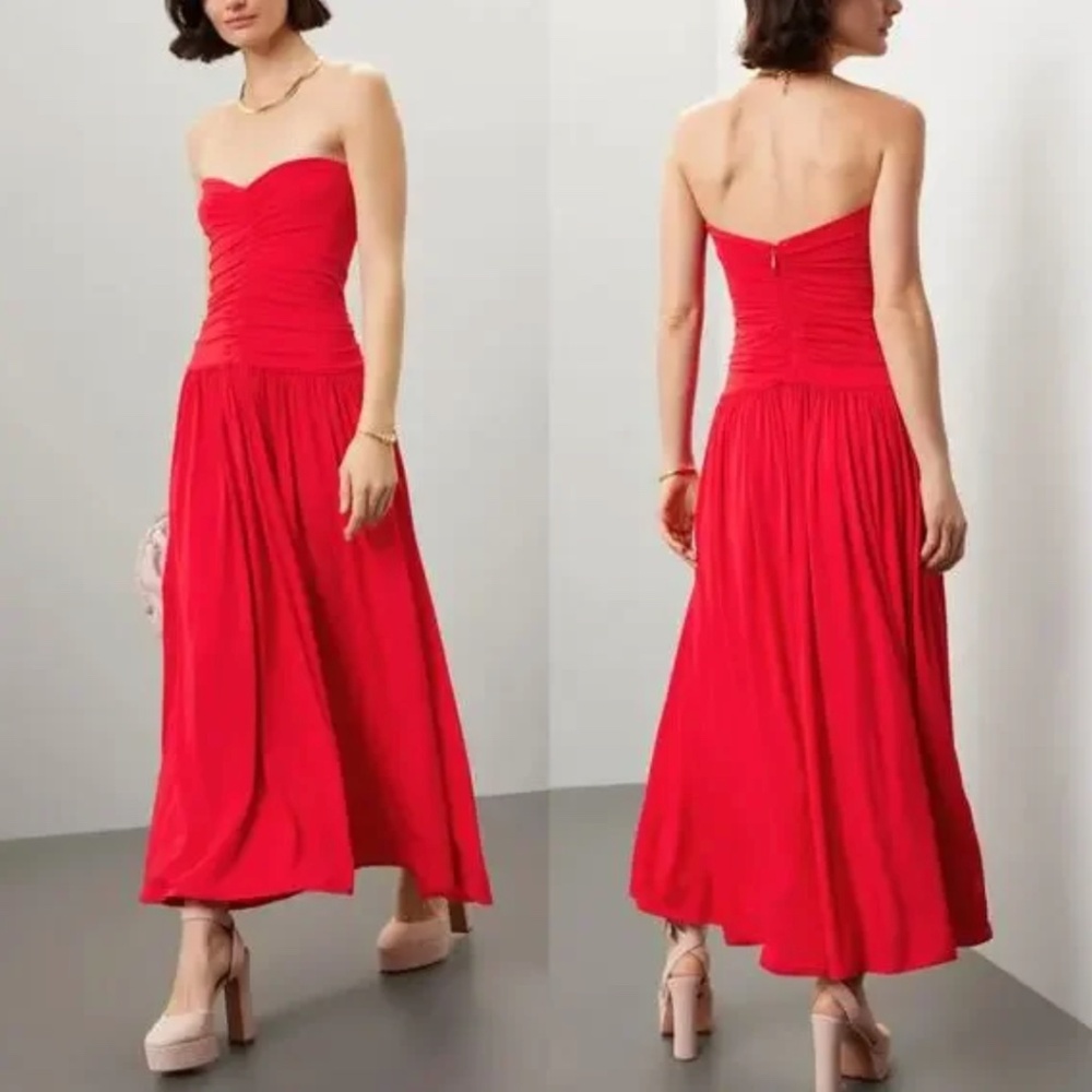 Rosetta Getty x RTR Red Strapless Ruched Dress Size 4